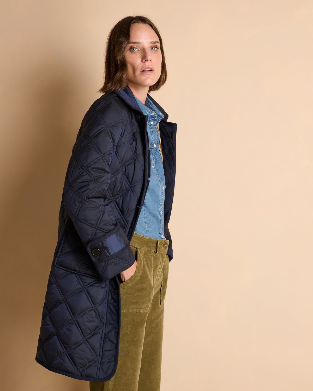 Manteau long bleu marine matelassé MADDY/14021/317