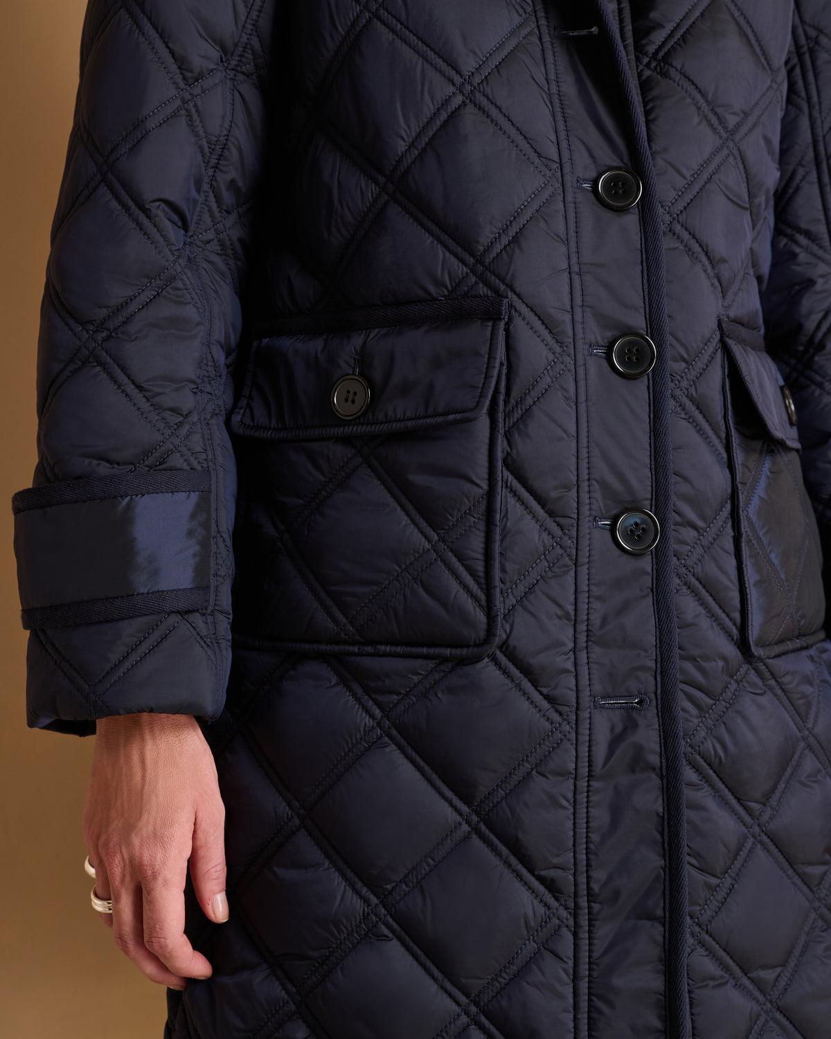 Manteau long bleu marine matelassé MADDY/14021/317