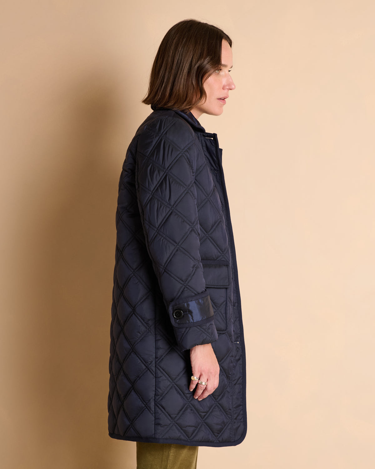 Manteau long bleu marine matelassé MADDY/14021/317
