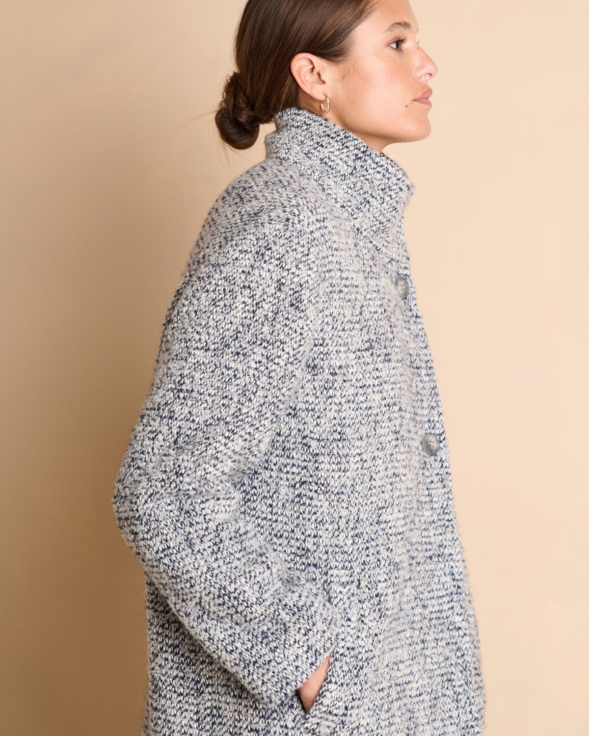 Manteau gris long en tweed col montant MALANGA/14119/639