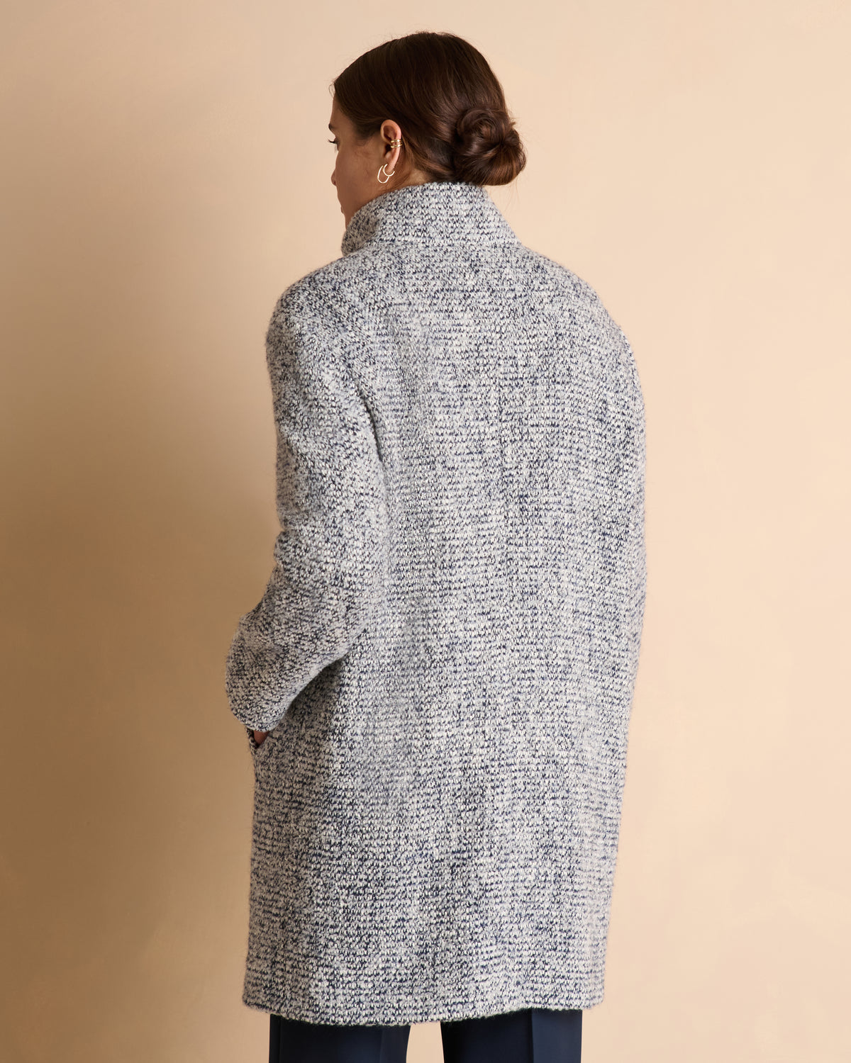 Manteau gris long en tweed col montant MALANGA/14119/639