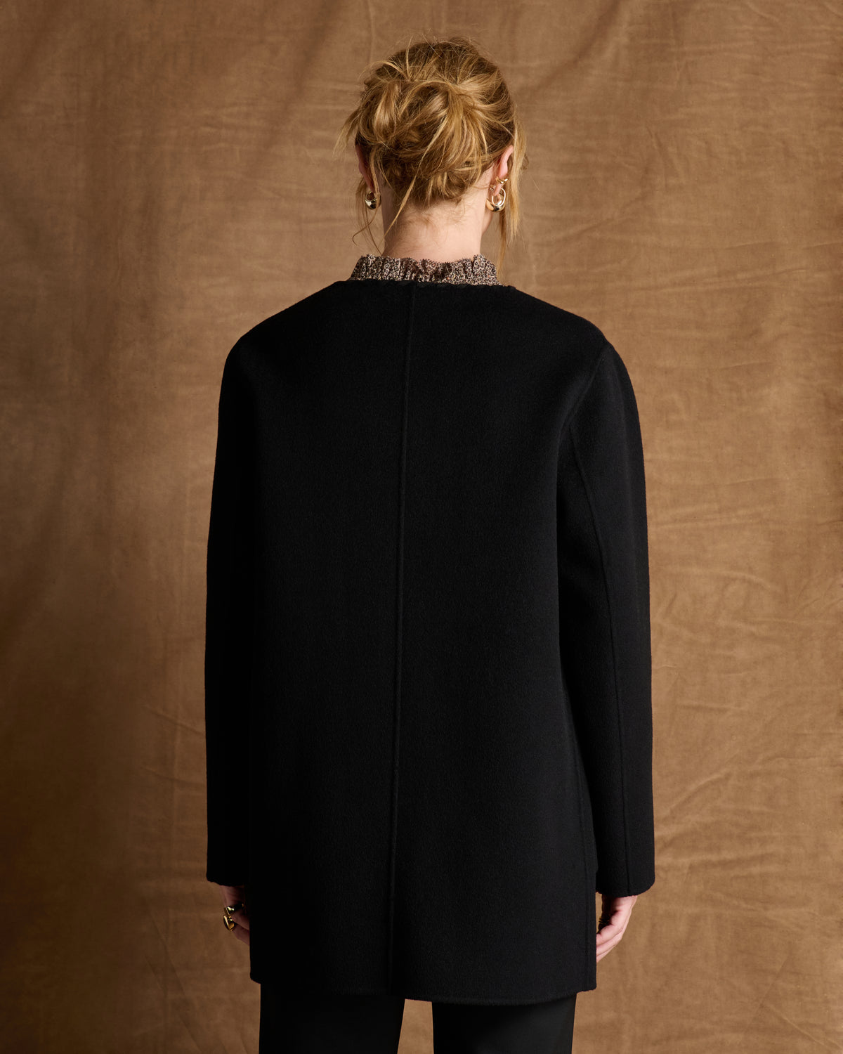Manteau court noir frangé MALGACHE/14212/500