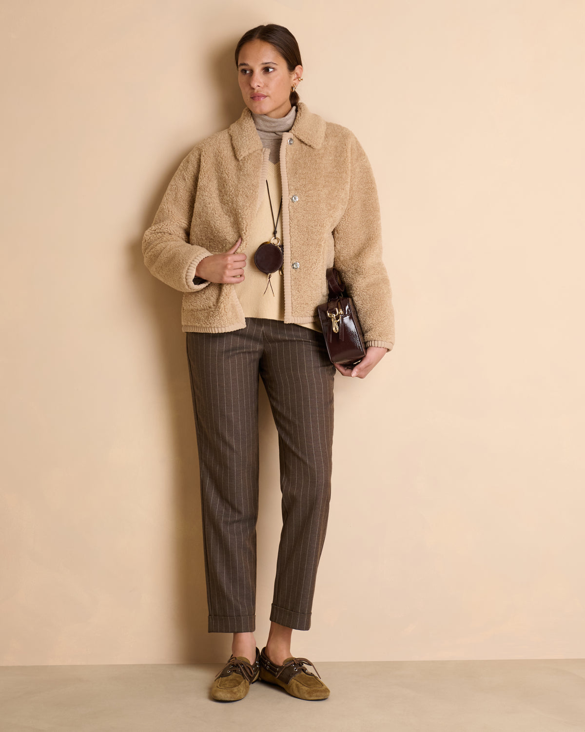 Manteau court réversible beige foncé MALTIPOO/14104/019