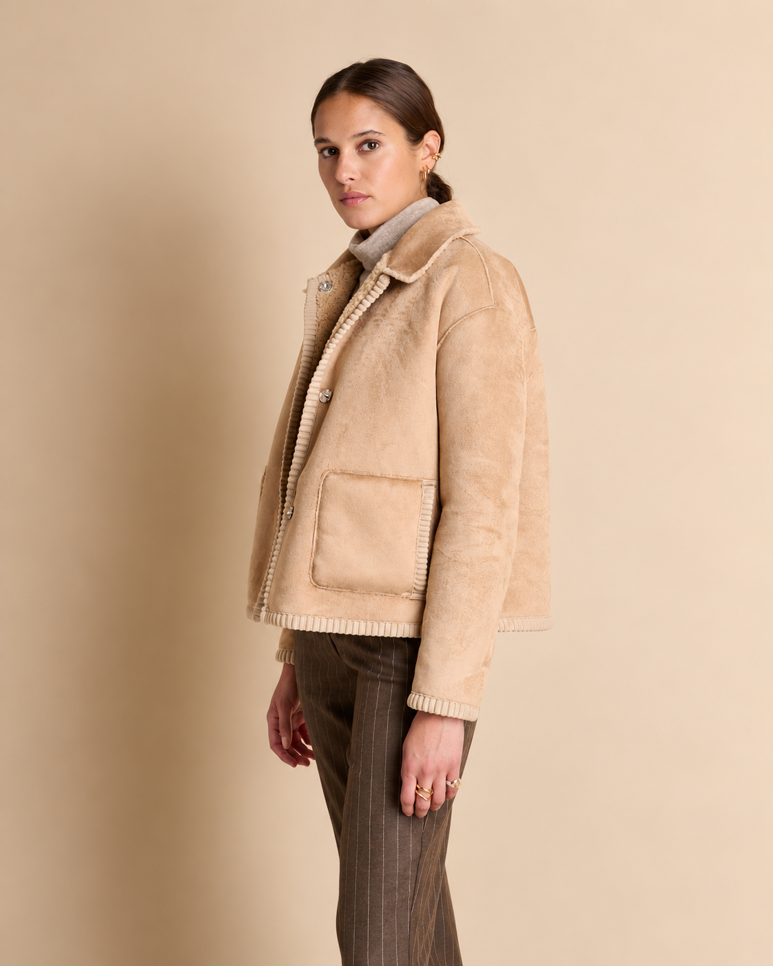 Manteau court réversible beige foncé MALTIPOO/14104/019