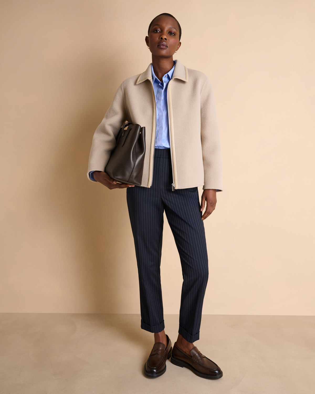 Manteau beige court droit zippé MARGINAL/14100/022