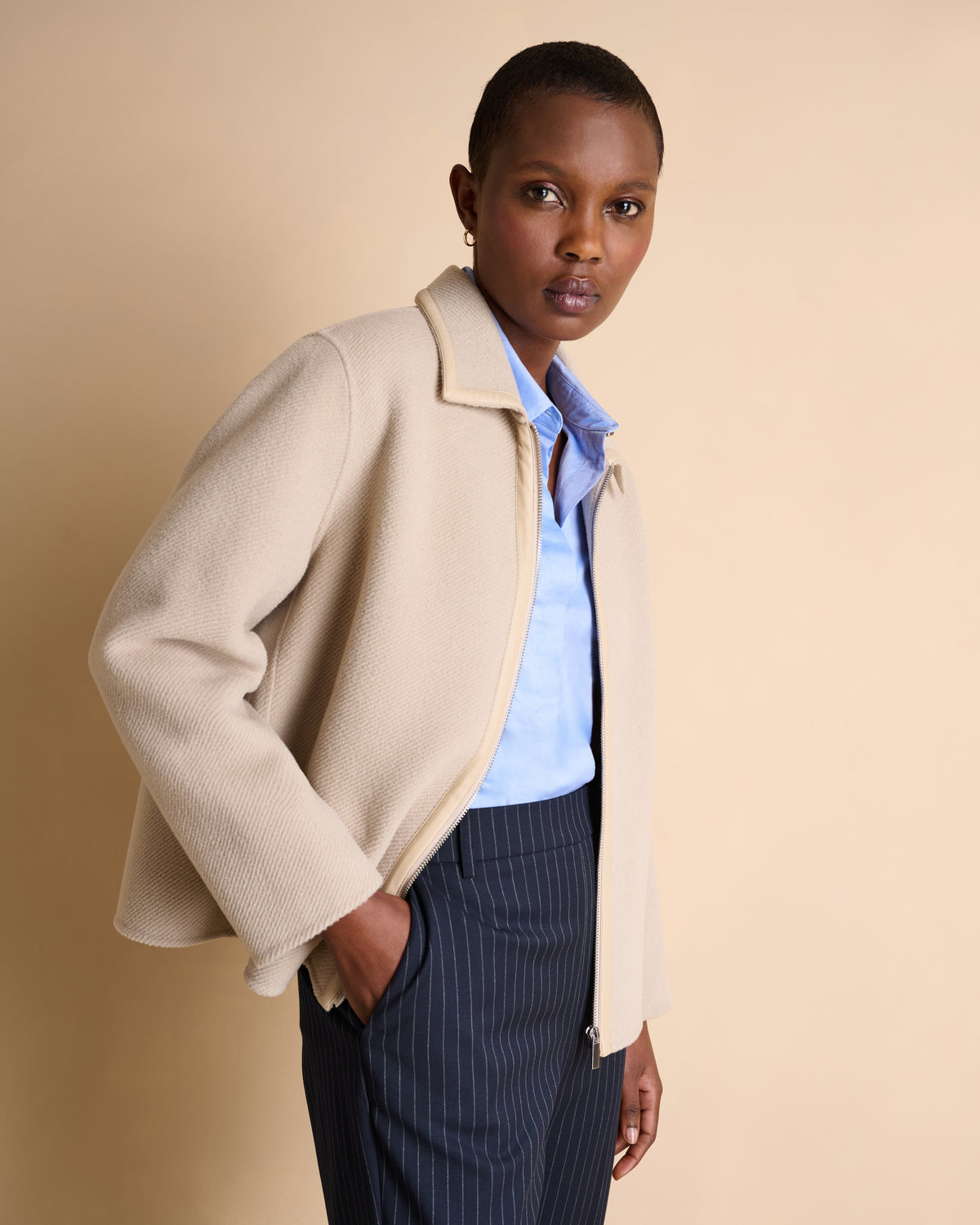Manteau beige court droit zippé MARGINAL/14100/022
