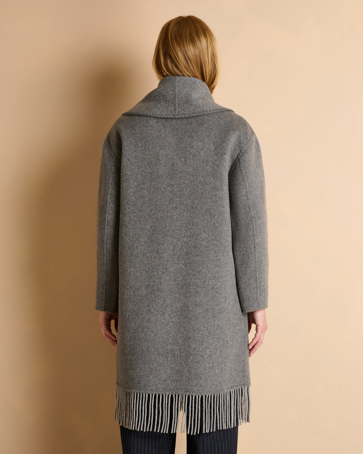 Manteau gris long frangé MASCOTTE/14210/911