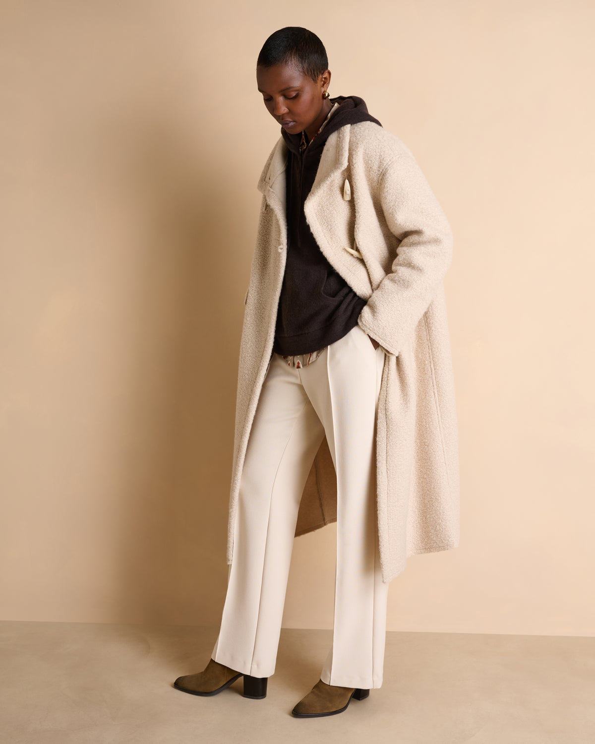 Manteau long beige col montant MERVEILLEUX/14028/017
