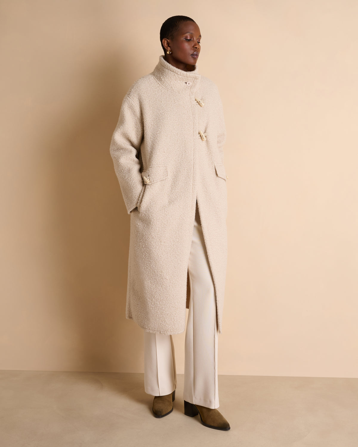 Manteau long beige col montant MERVEILLEUX/14028/017