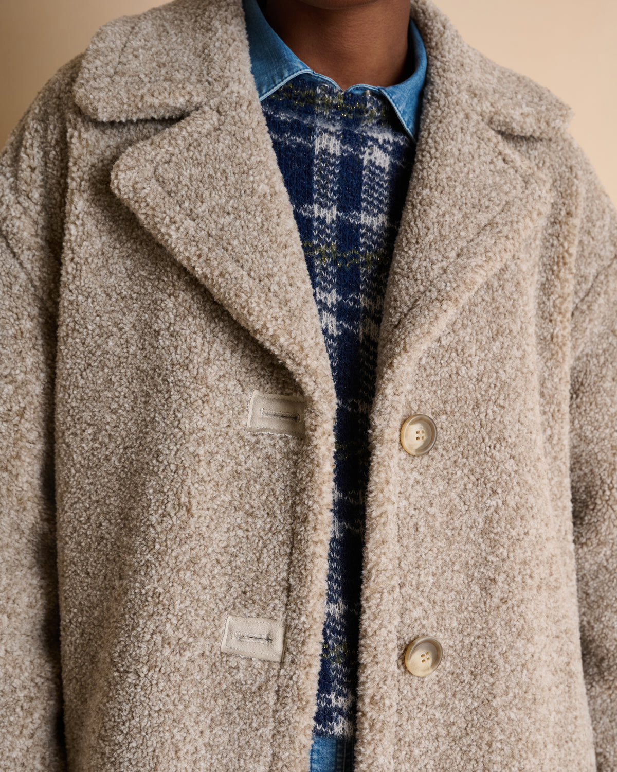 Manteau long beige col tailleur METELIO/14201/023