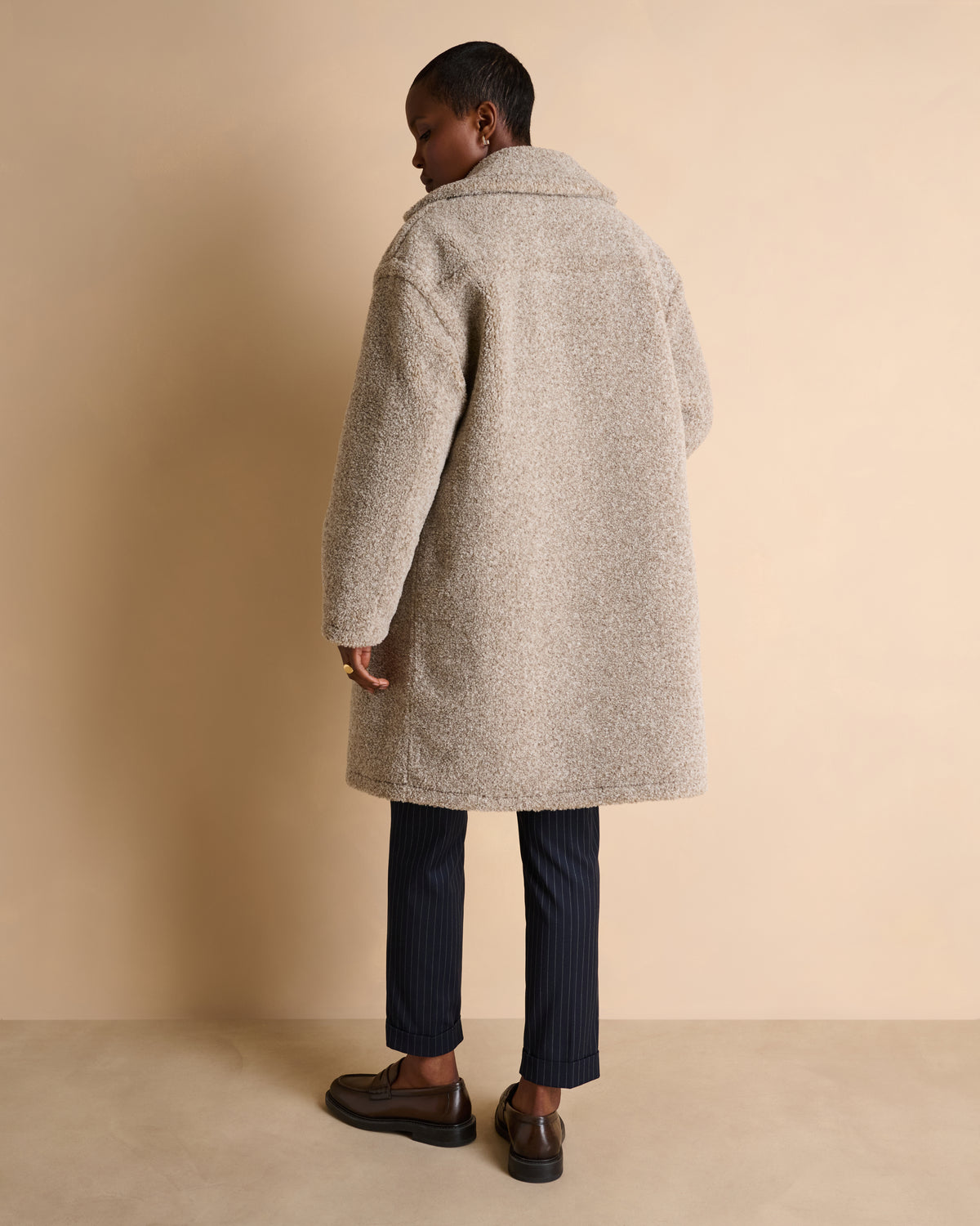 Manteau long beige col tailleur METELIO/14201/023