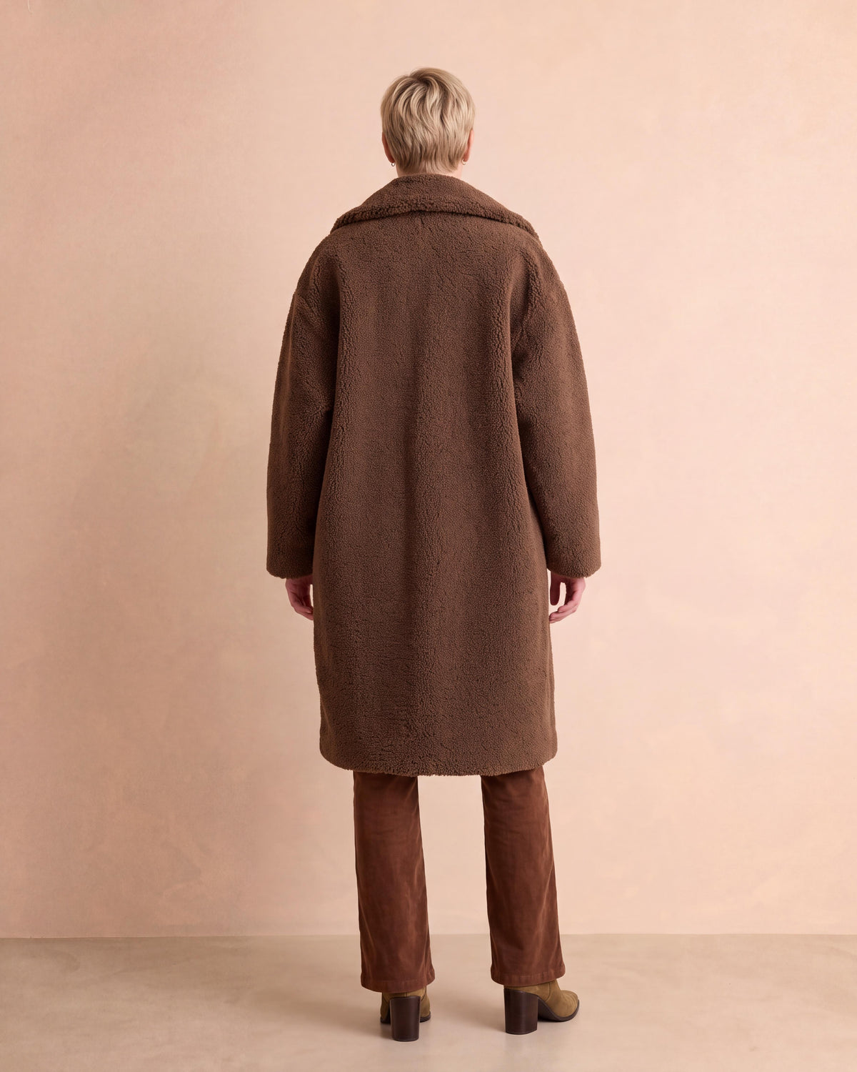 Manteau long marron col tailleur METEO14/14235/039