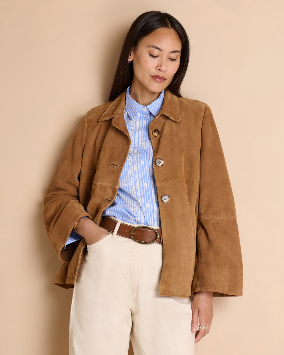 Manteau camel court manches longues et larges MUSTANG/14038/043