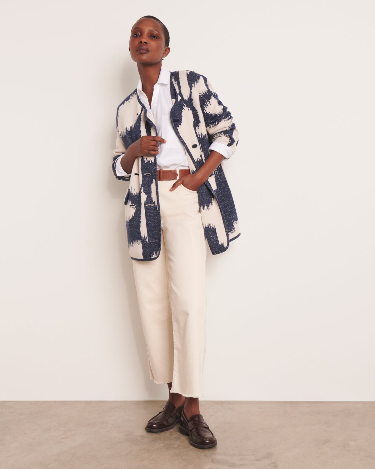 Manteau bleu en maille jacquard NEPTUNE/13002/881