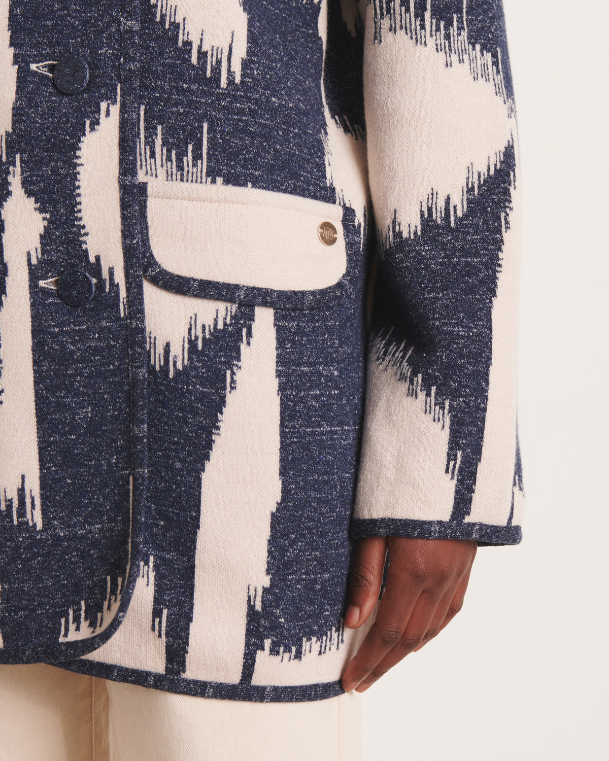 Manteau bleu en maille jacquard NEPTUNE/13002/881