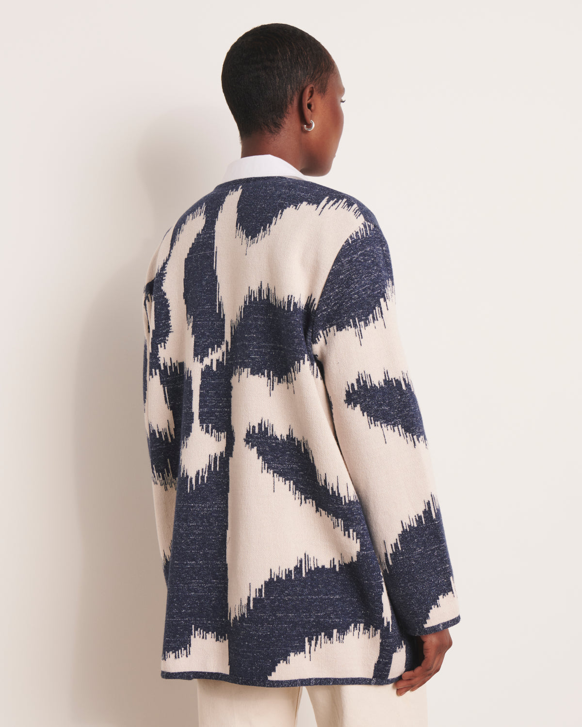 Manteau bleu en maille jacquard NEPTUNE/13002/881