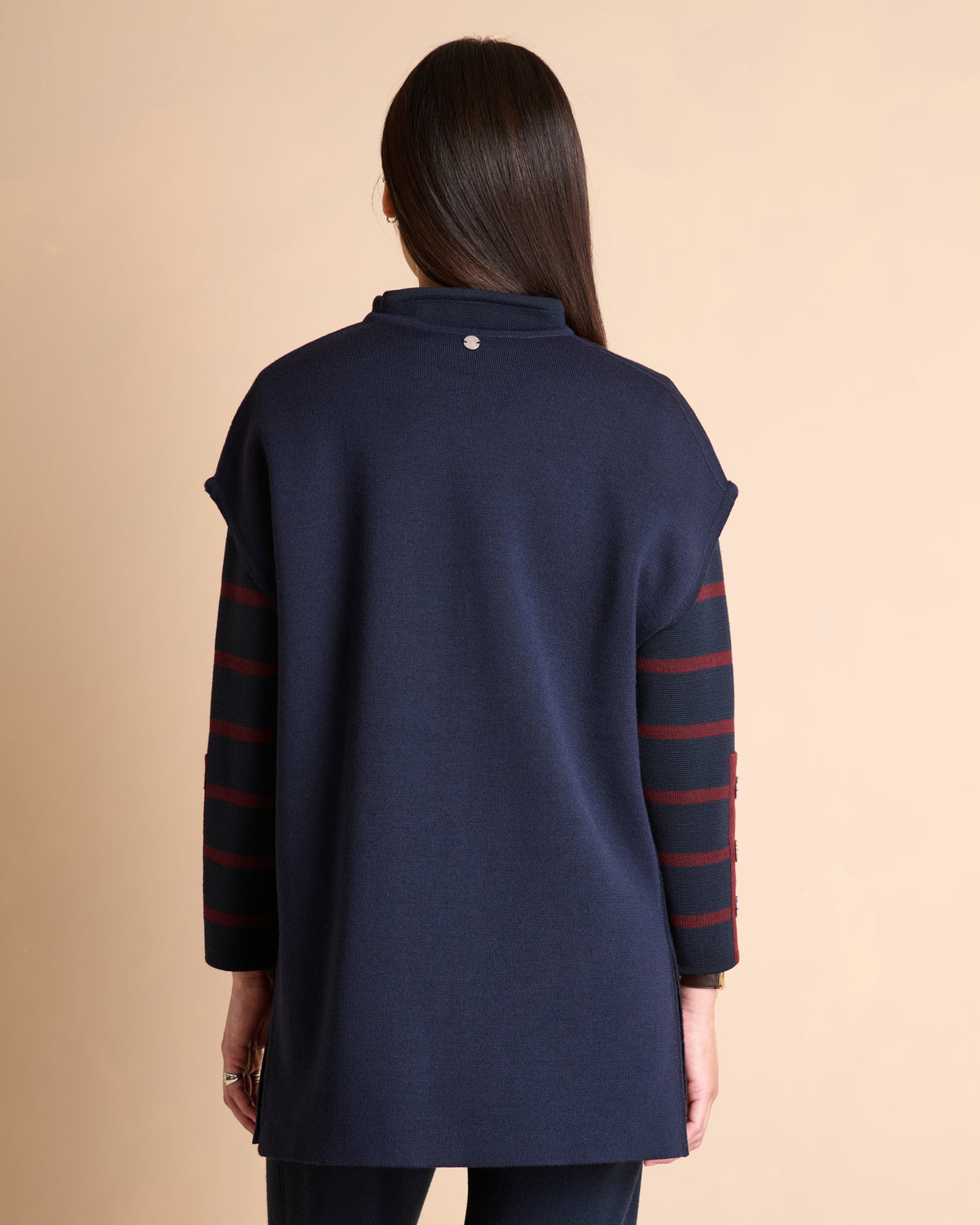 Manteau réversible bleu marine et bordeaux sans manches en laine NERINE1927-14/14150/886