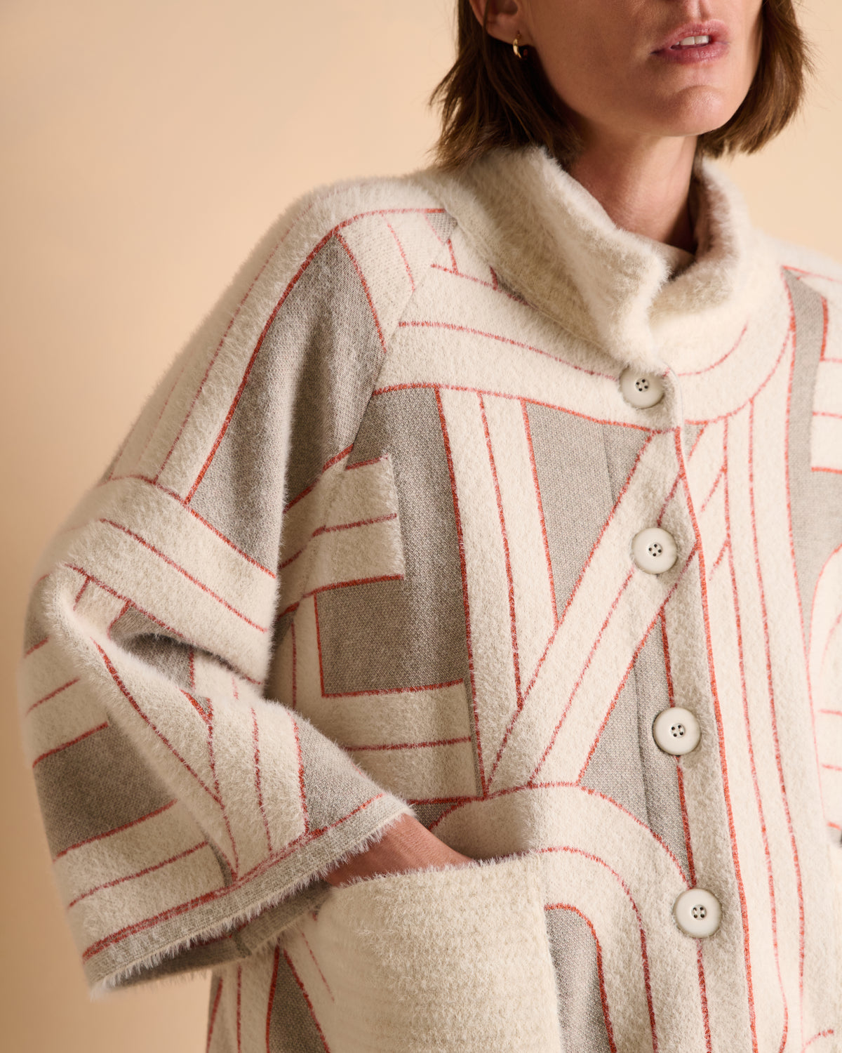 Manteau court beige en jacquard col montant NEVADA/14009/781