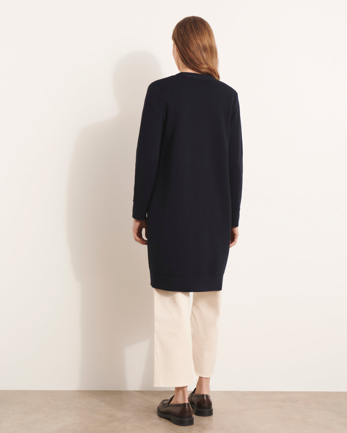 Manteau long bleu marine en laine mérinos NEVALI/13243/317