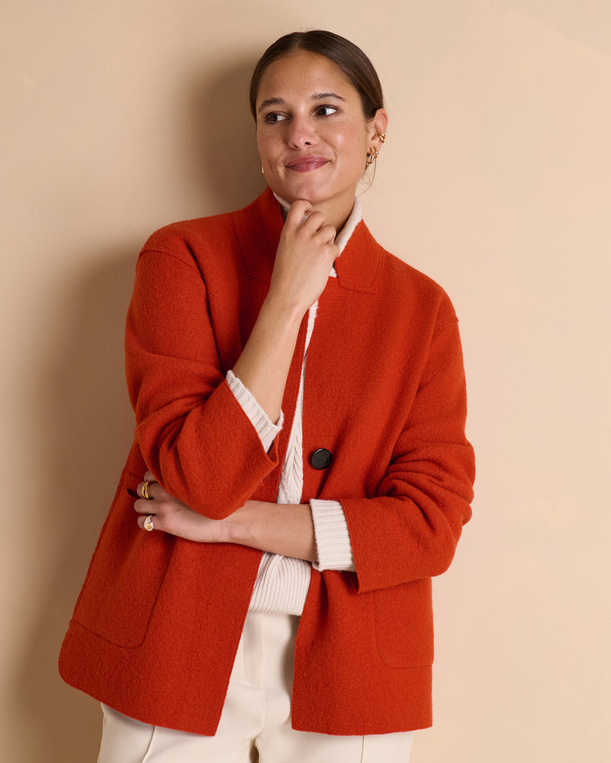 Manteau court orange en laine bouillie col montant NEWTON1927-14/14062/123