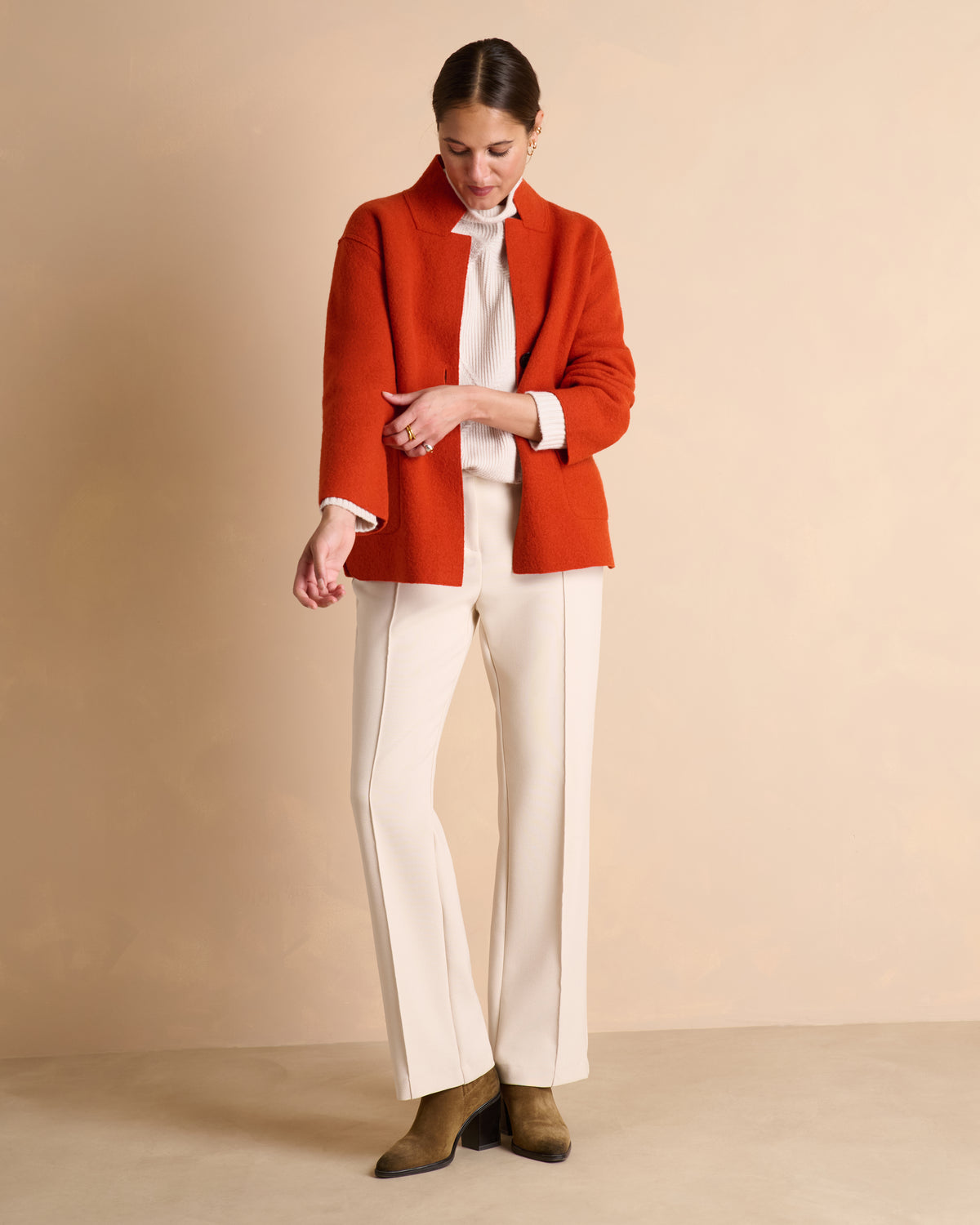 Manteau court orange en laine bouillie col montant NEWTON1927-14/14062/123