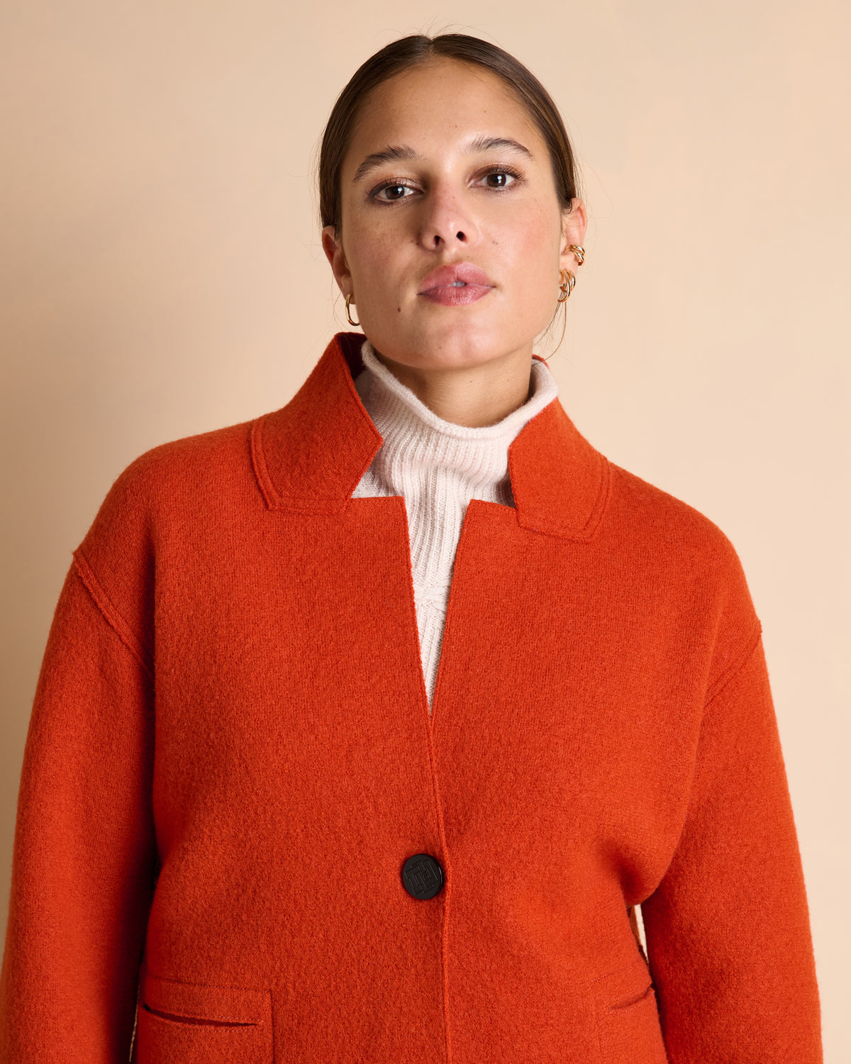 Manteau court orange en laine bouillie col montant NEWTON1927-14/14062/123