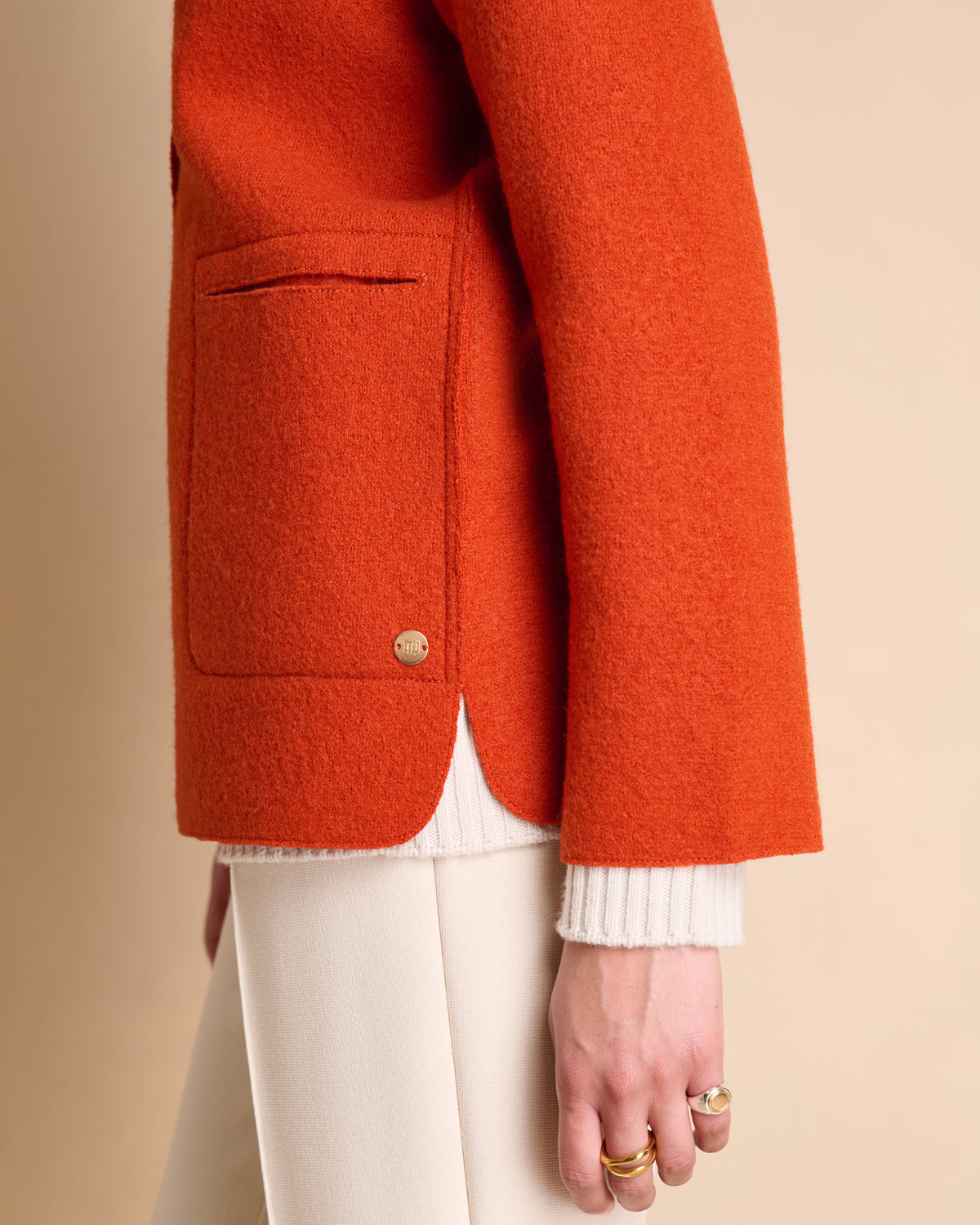 Manteau court orange en laine bouillie col montant NEWTON1927-14/14062/123