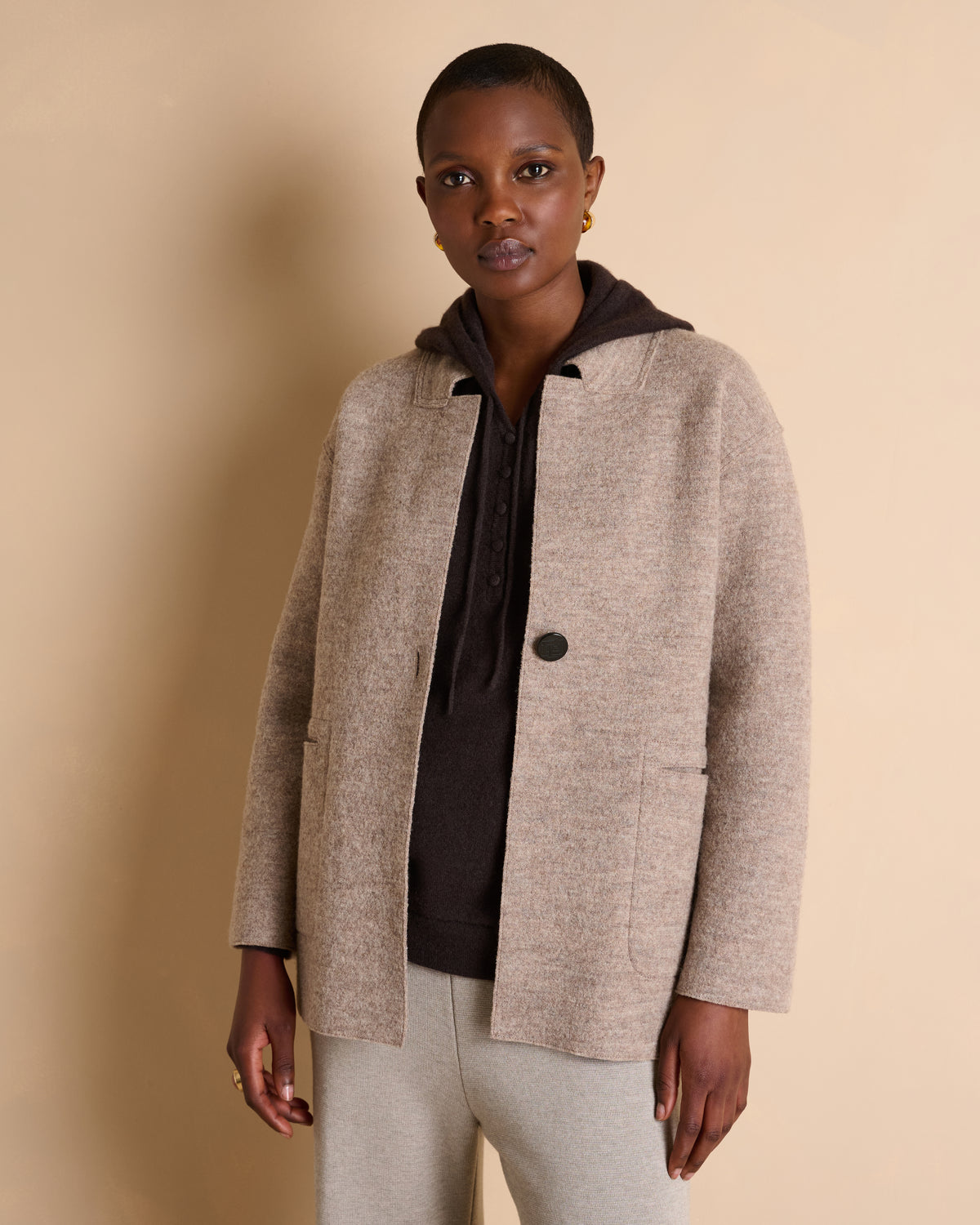 Manteau court beige en laine bouillie col montant NEWTON1927-14/14062/781