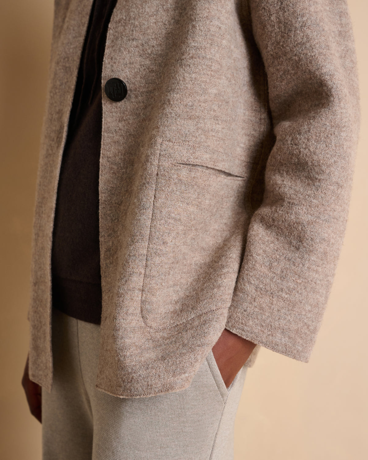 Manteau court beige en laine bouillie col montant NEWTON1927-14/14062/781