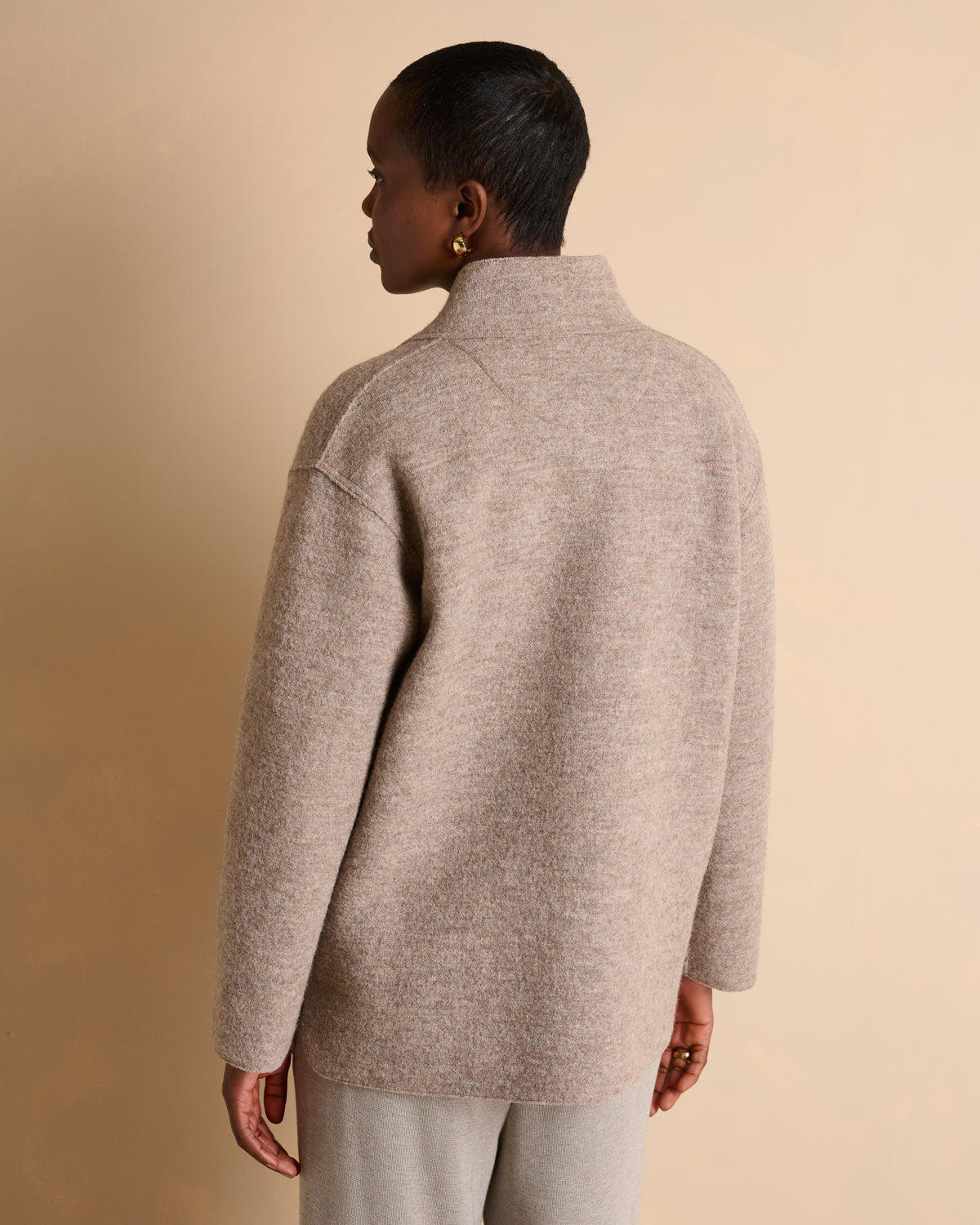 Manteau court beige en laine bouillie col montant NEWTON1927-14/14062/781