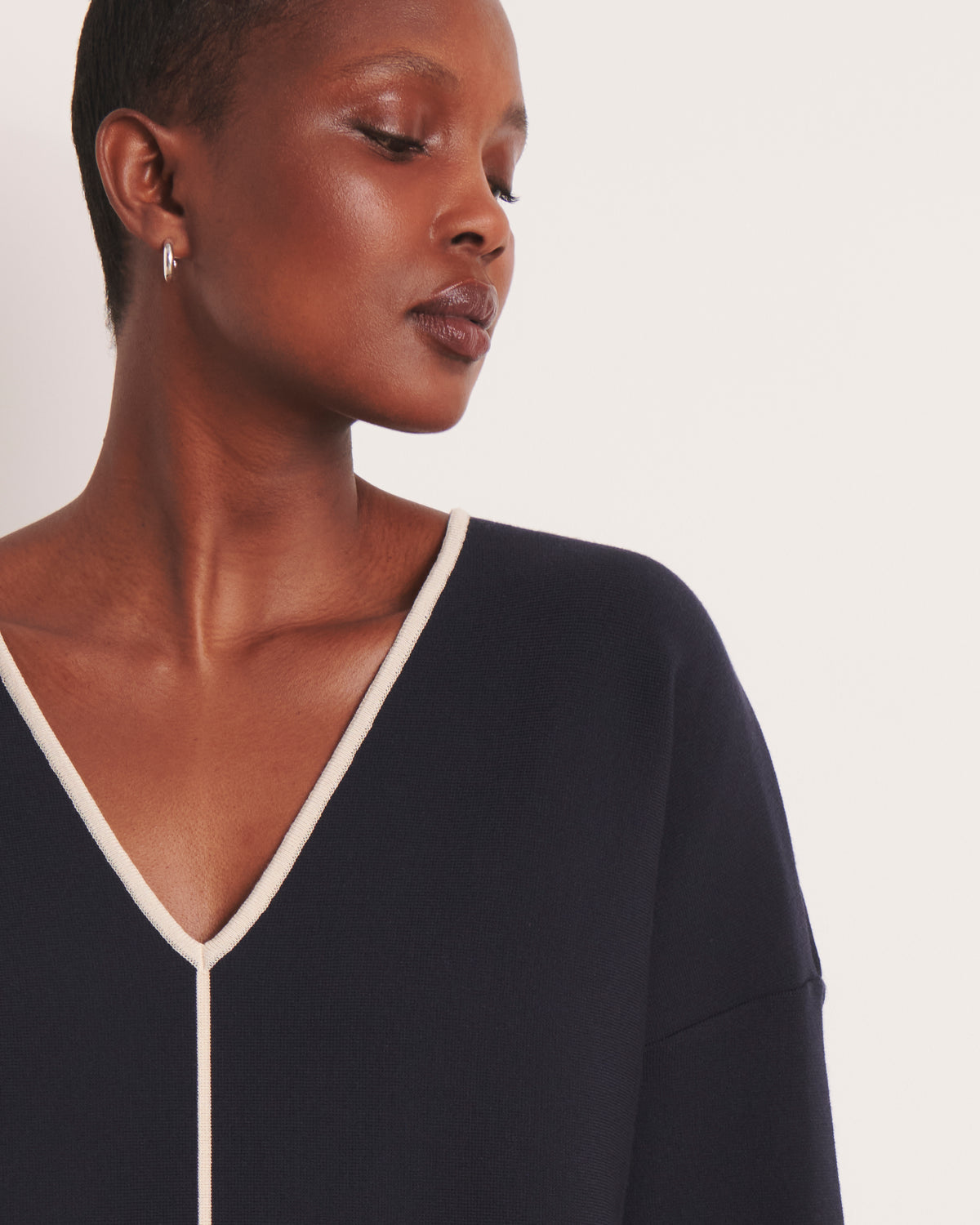Robe courte bleu marine en maille milano OLEXINE/13103/313