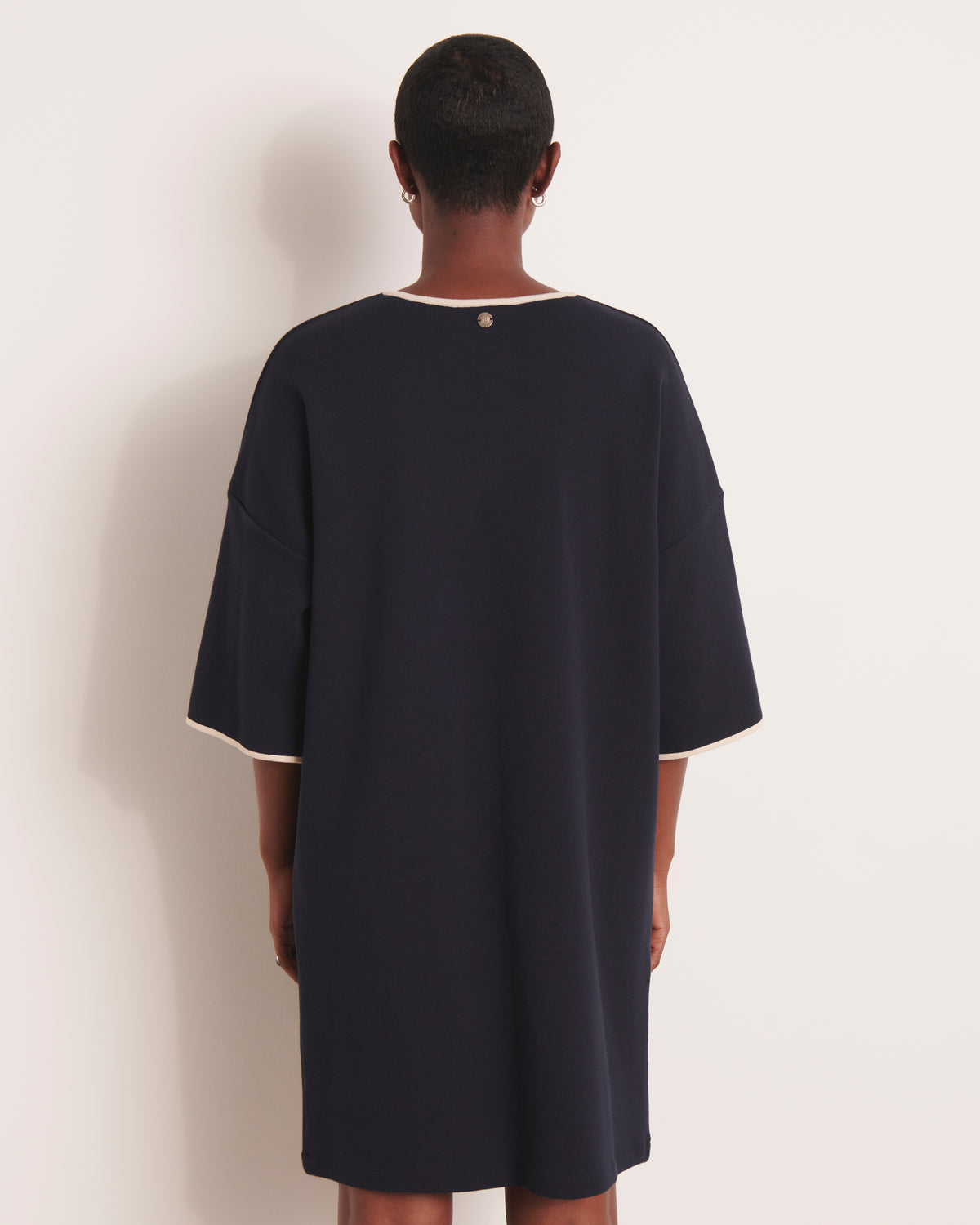 Robe courte bleu marine en maille milano OLEXINE/13103/313