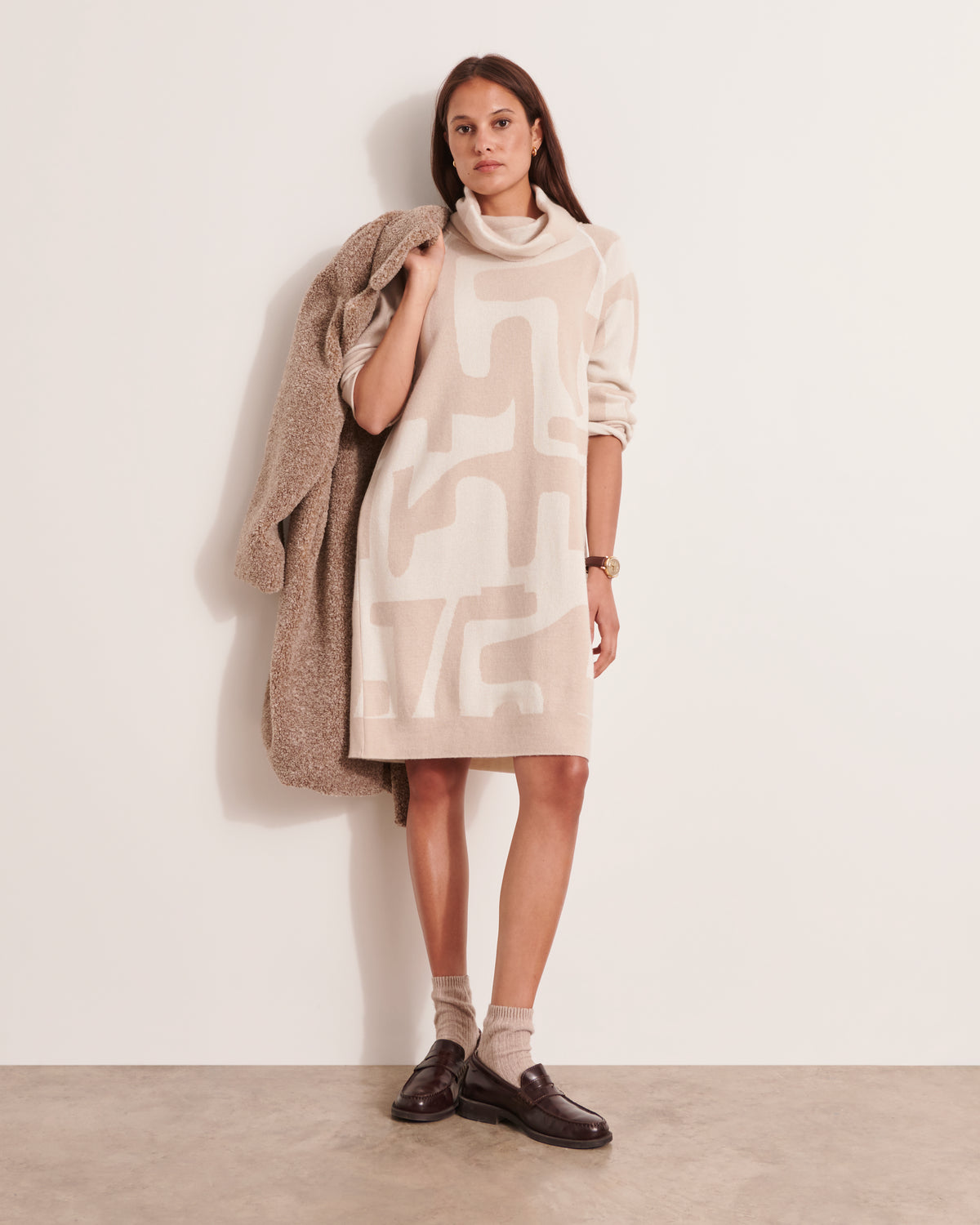 Robe courte en maille jacquard en laine mérinos et cachemire ORALIA/12189/781