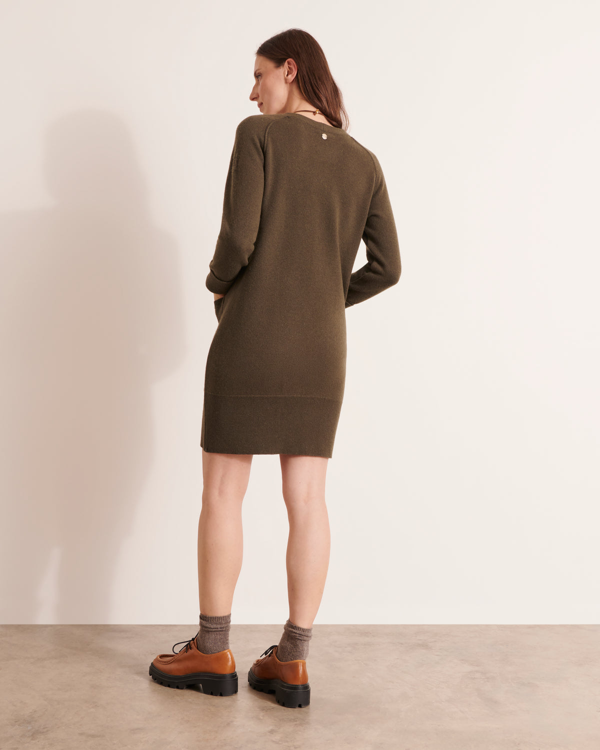 robe en maille cachemire et laine mérinos kaki