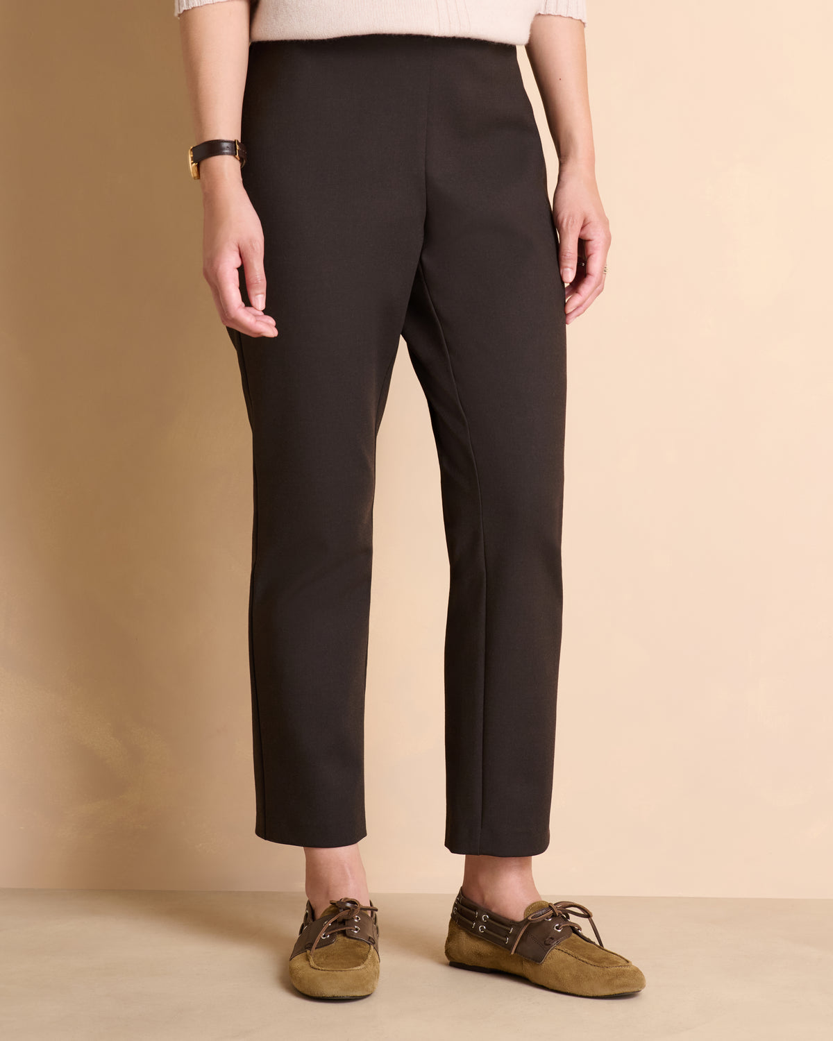 Pantalon marron droit 7/8e ceinture élastiquée PACOLETTE-BIS/14149/039