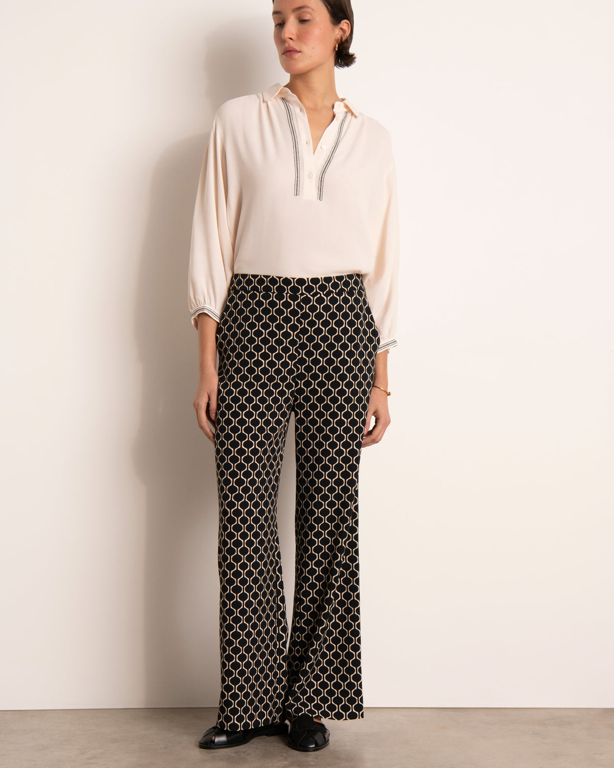 Pantalon fluide imprimé noir PALERME/13107/670