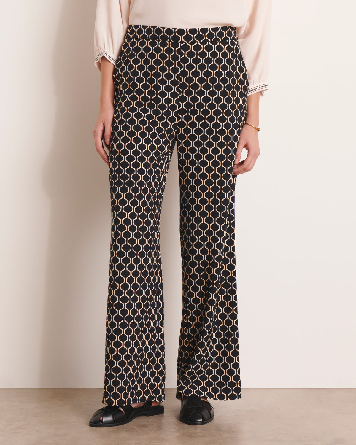 Pantalon fluide imprimé noir PALERME/13107/670