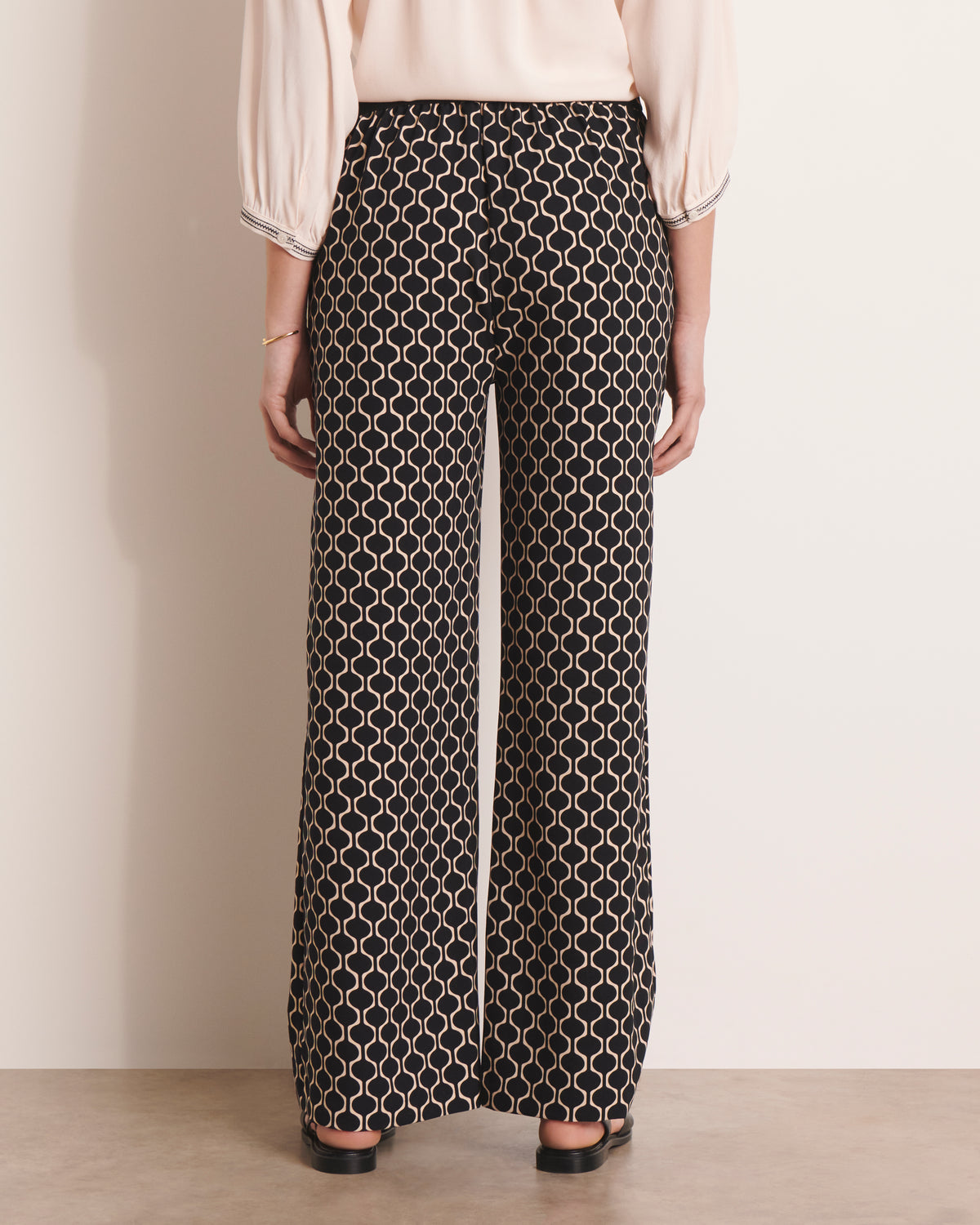 Pantalon fluide imprimé noir PALERME/13107/670