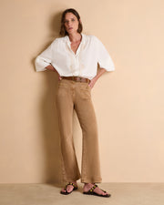 Pantalon marron coupe flare en coton stretch