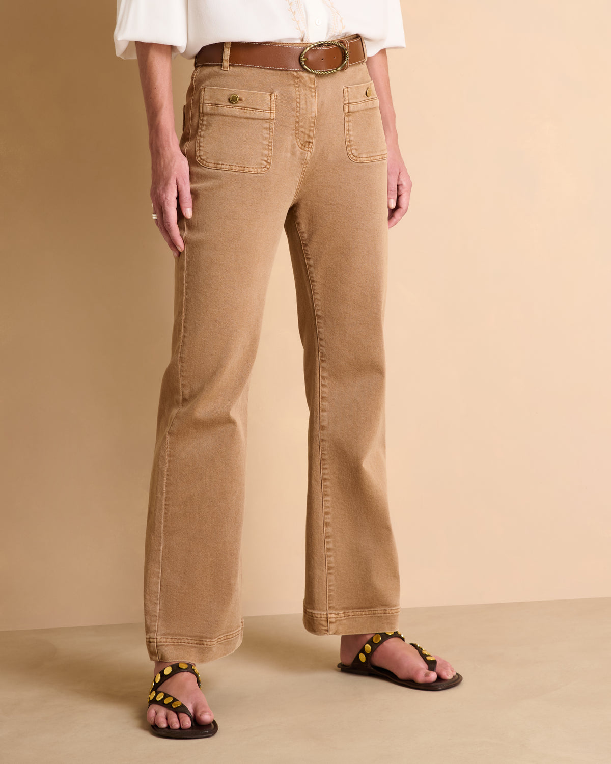 Pantalon marron coupe flare PANDORE-BIS-CM/14228/042