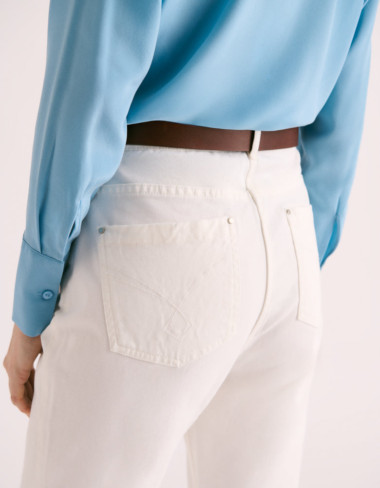 jean droit blanc ourlet frangé