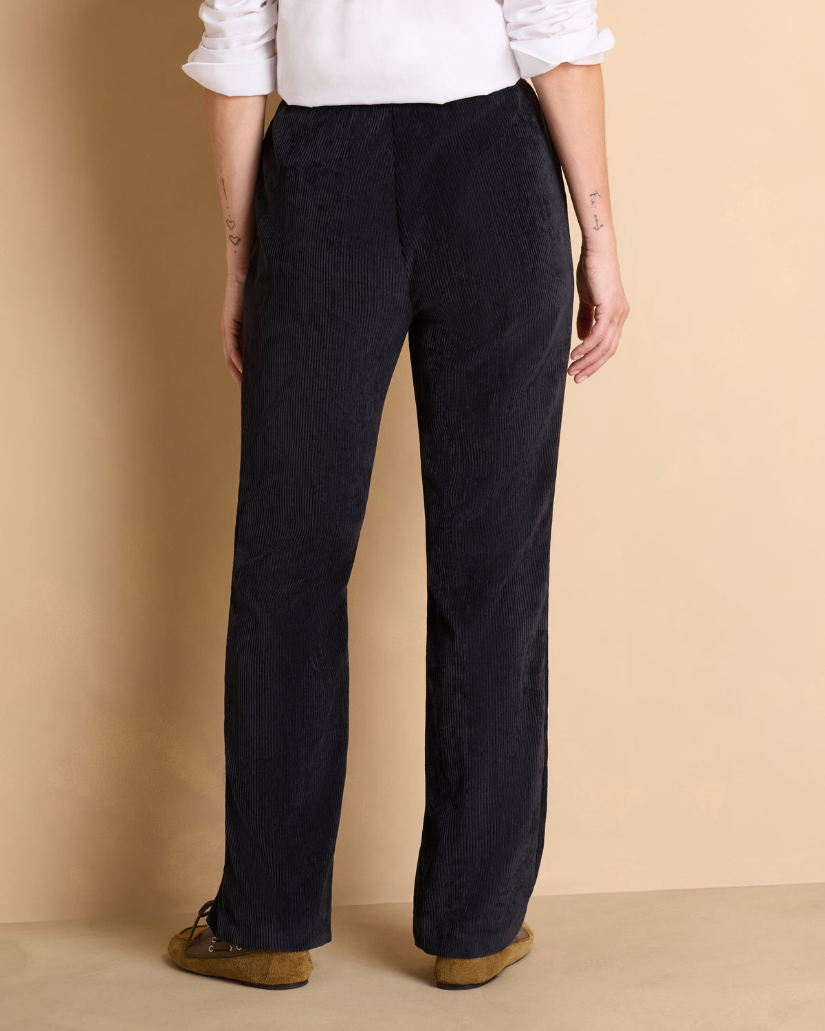 Pantalon bleu marine droit ceinture élastiquée en velours PELVET14/14089/317