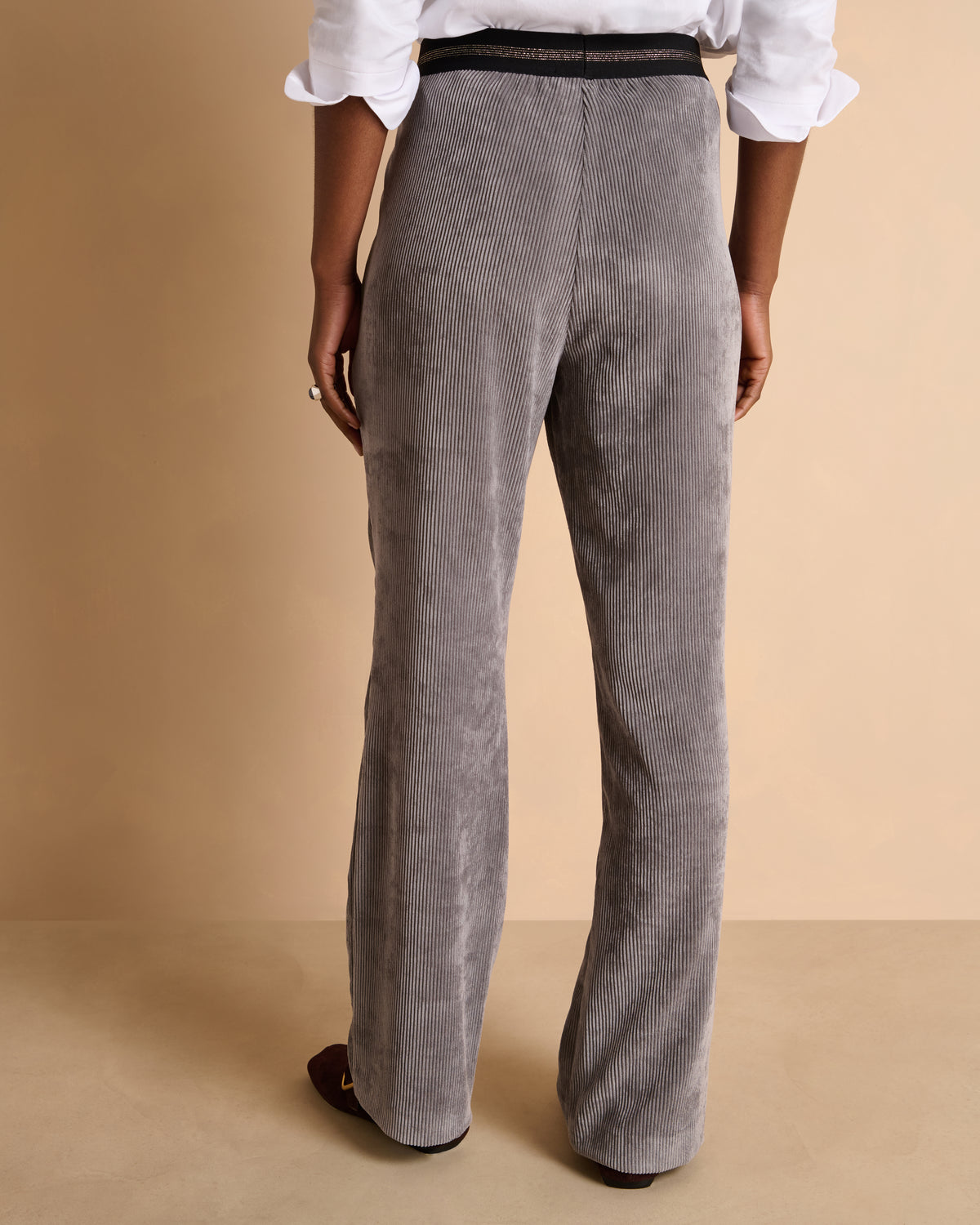 Pantalon gris droit ceinture élastiquée en velours PELVET14/14089/440