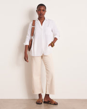 jeans 7/8e large en sergé de coton stretch moucheté blanc cassé