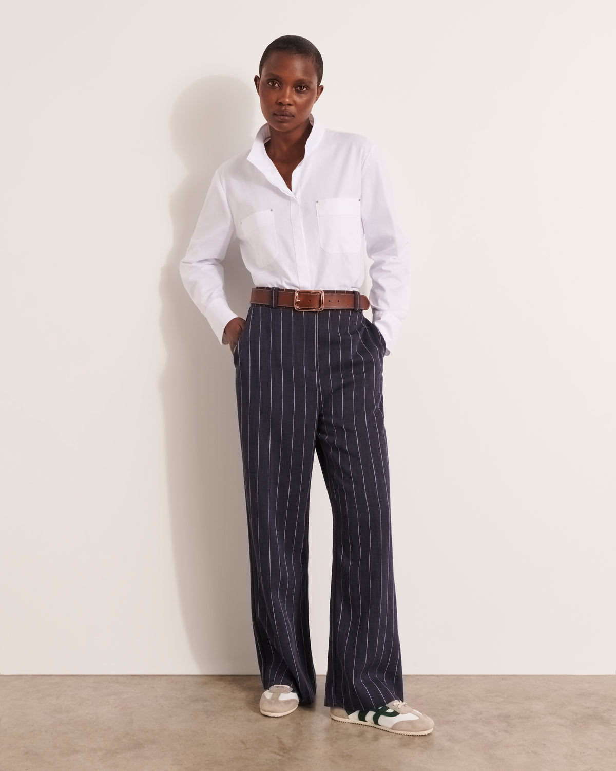 Pantalon large bleu marine à rayures PHILBY13/13323/635