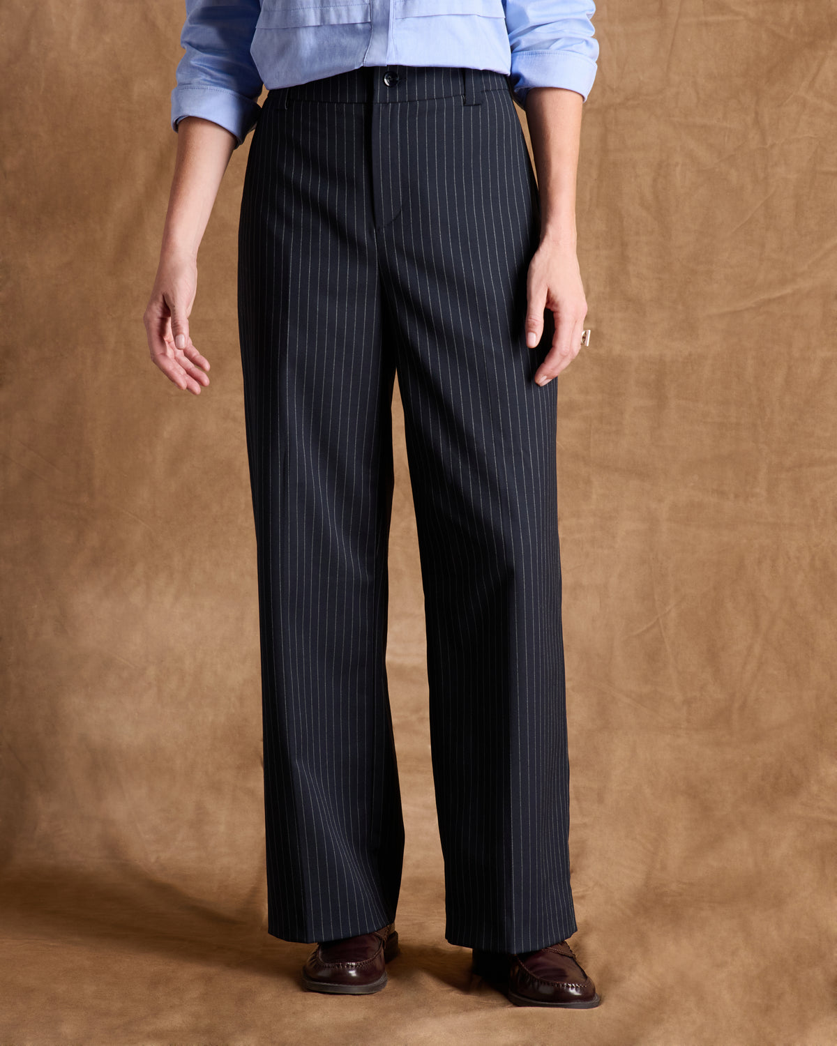 Pantalon bleu marine droit et large à rayures PHILBY-BIS-MR/14216/635