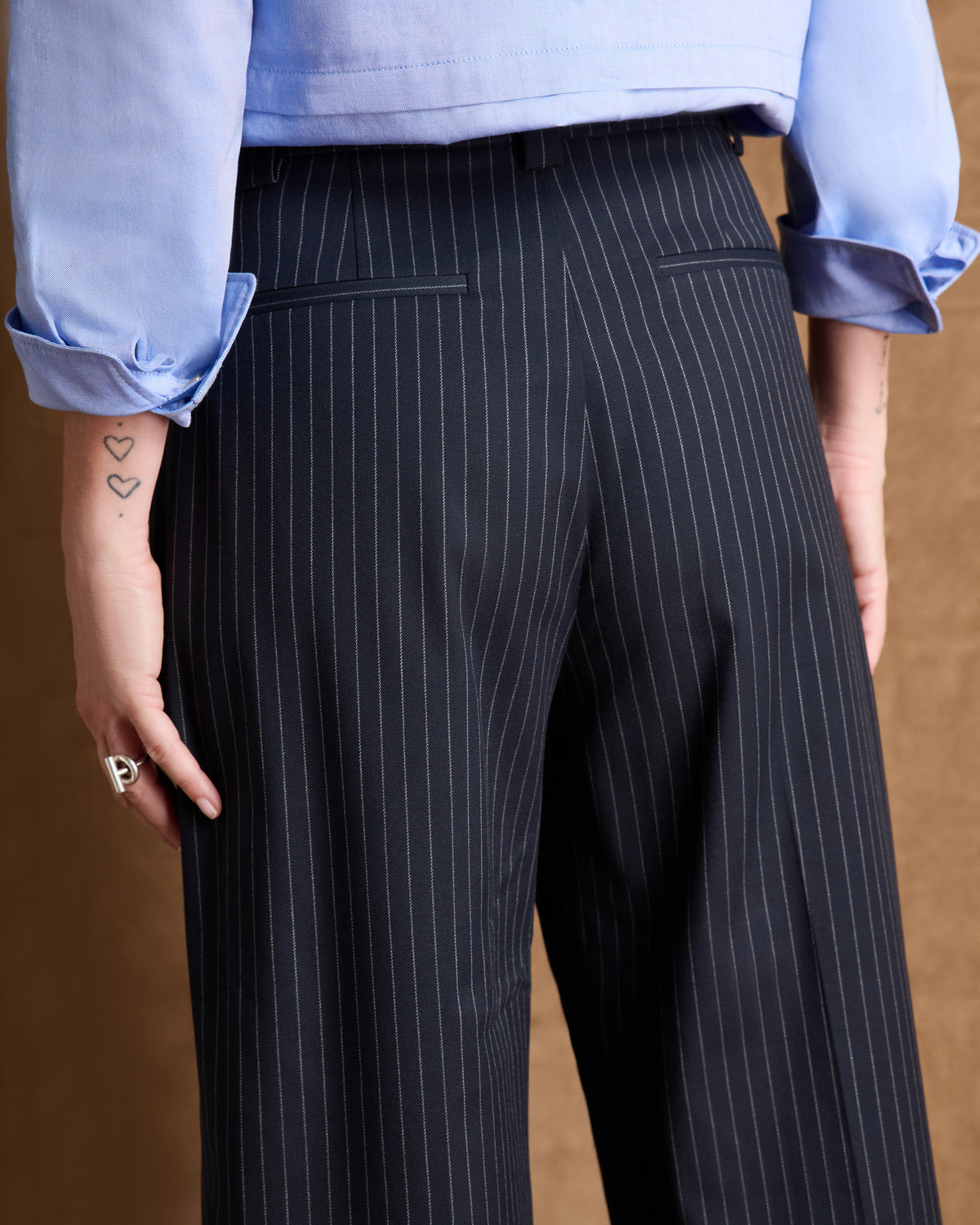 Pantalon bleu marine droit et large à rayures PHILBY-BIS-MR/14216/635