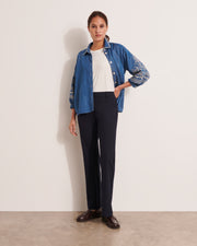 pantalon coupe flare bleu marine en tissu bistretch