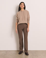 pantalon flare en toile stretch marron