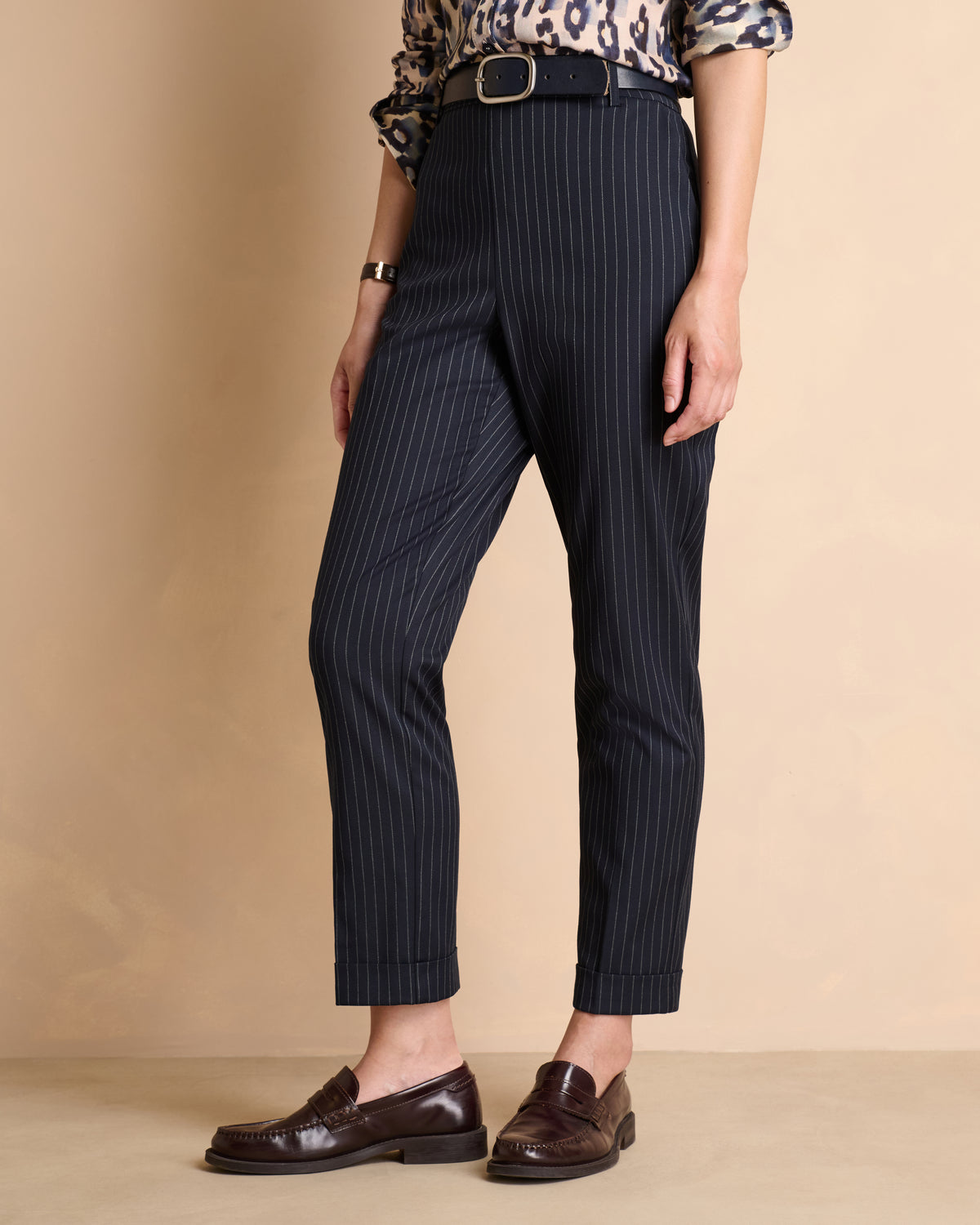 Pantalon bleu marine 7/8e droit à rayures PIKIRYS-BIS-MR/14215/635